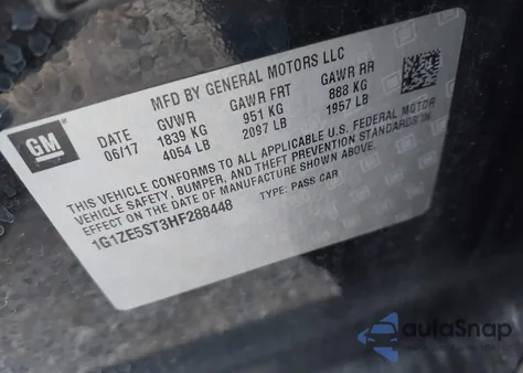 2017 Chevrolet Malibu 1Lt from USA, damaged, VIN 1G1ZE5ST3HF288448